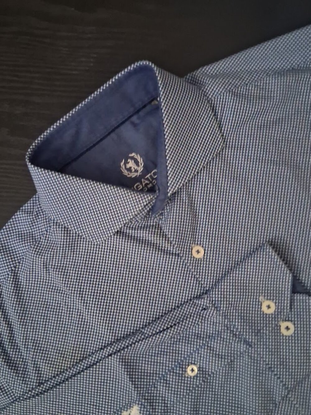 Bugatchi Uomo Blue Micro‑Check Cotton Dress Shirt – Size 15 1/2 /34/35